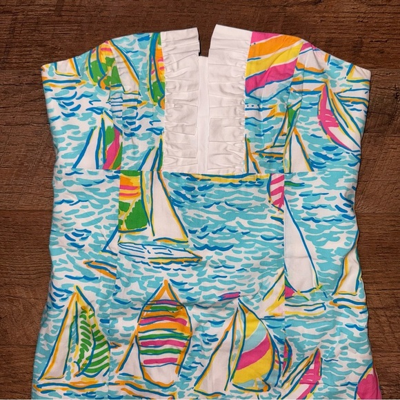 Lilly Pulitzer Franco Dress in You Gotta Regatta Ruffle Back Tie Strapless Dress - Picture 4 of 15